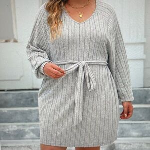 Gray Ribbed Knit Dress